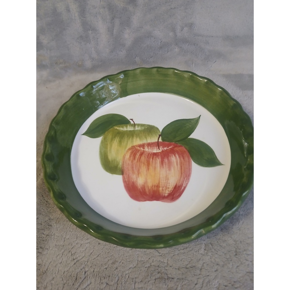 Williams Sonoma Laurie Gates Apple‎ Pie Dish Green Ruffled Ceramic 1997 Vintage